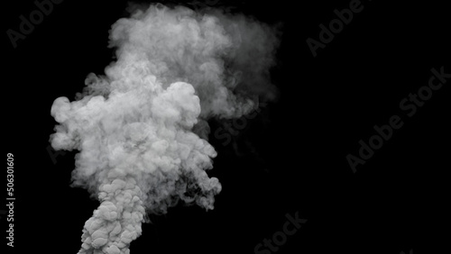 grey defilement smoke exhaust from factory on black, isolated - industrial 3D illustration