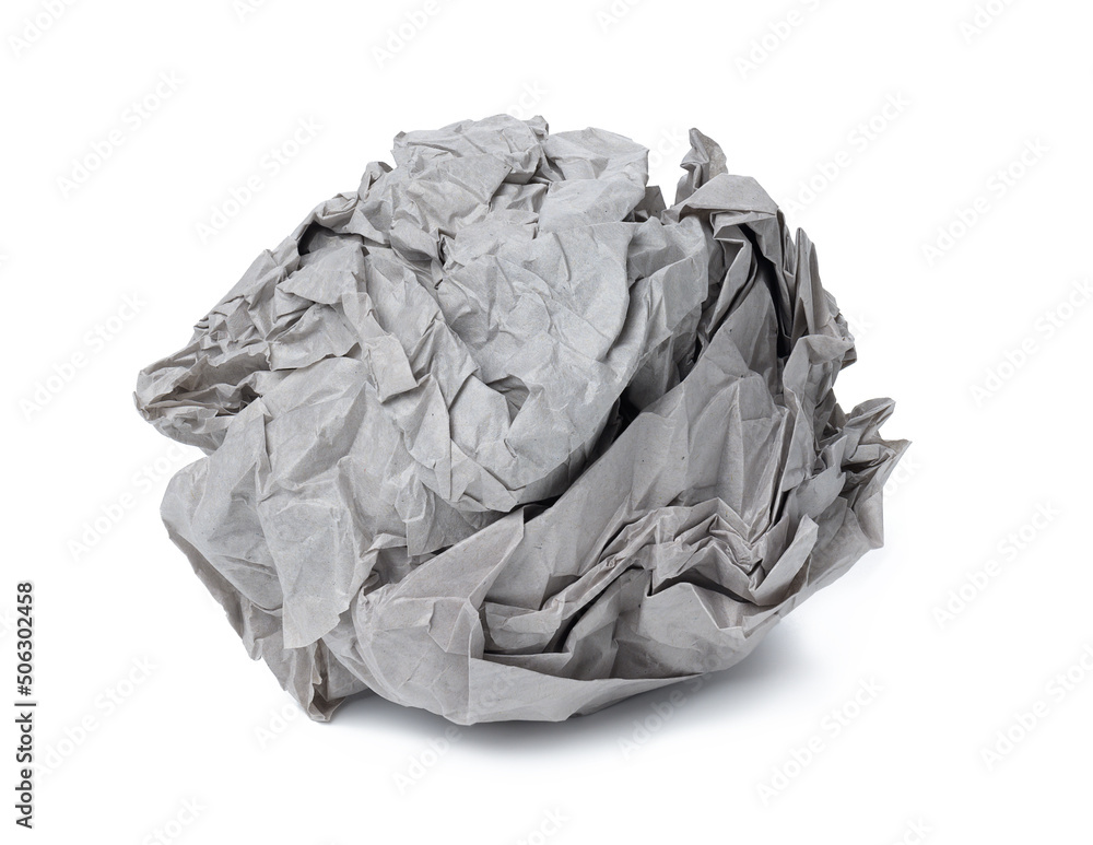 Crumpled gray sheet of paper isolated on white background
