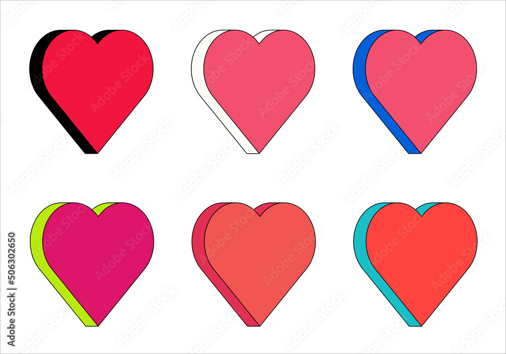 3d icon set, heart set, colorful hearts, isolated