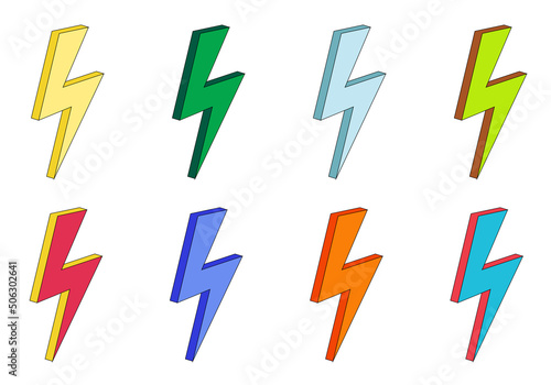 set of 3d lightning icons, flash sign, Vector isolated illustration
