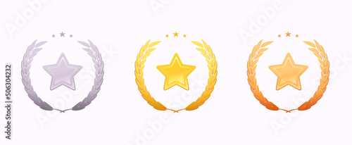 Set of laurel wreaths. Vector round frames of leaves with stars for awards, invitations, greeting cards, logos
