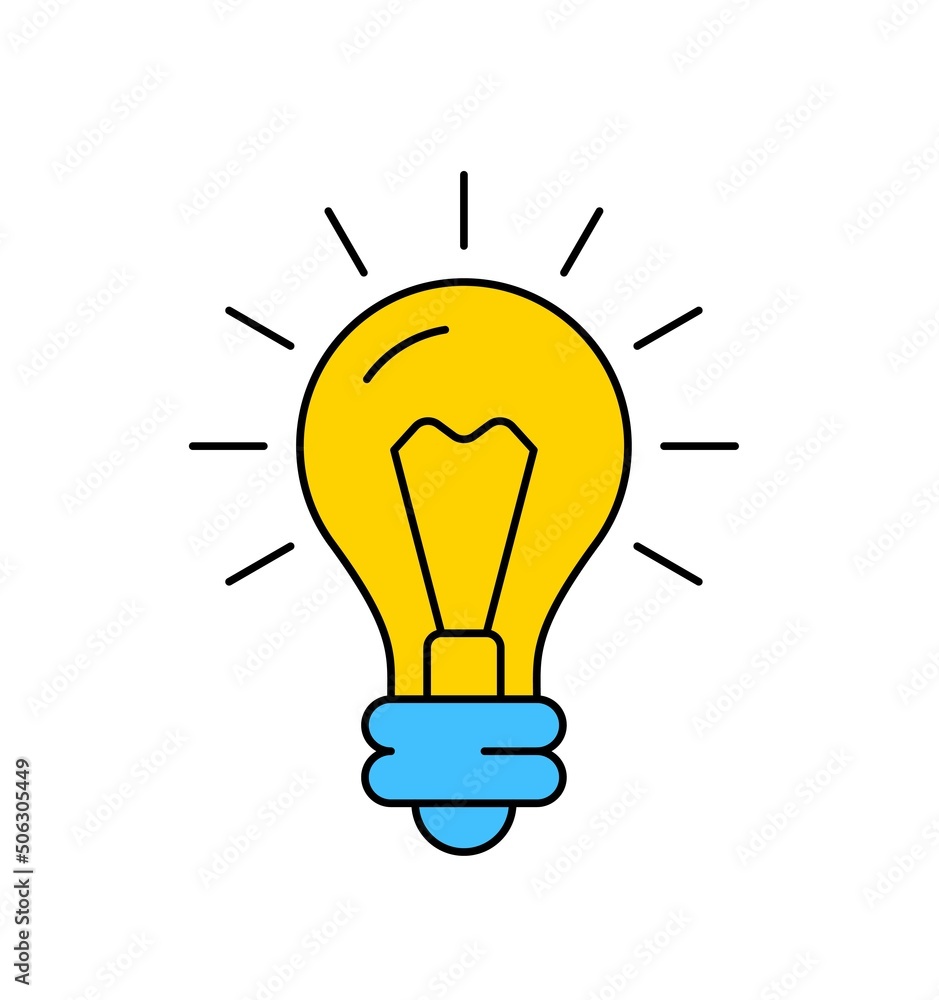 Light bulb with rays shine. Creative ideas, brainstorming and problem solving. Implementation of innovative solutions. Design for icon. Cartoon flat vector illustration isolated on a white background Light bulb with rays shine. Creative ideas, brainstorming and problem solving. Implementation of innovative solutions. Design for icon. Cartoon flat vector illustration isolated on a white background