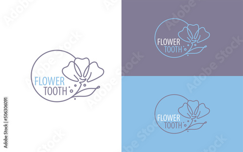 Delicate logo for dentist with flower formed by teeth in floral circle.