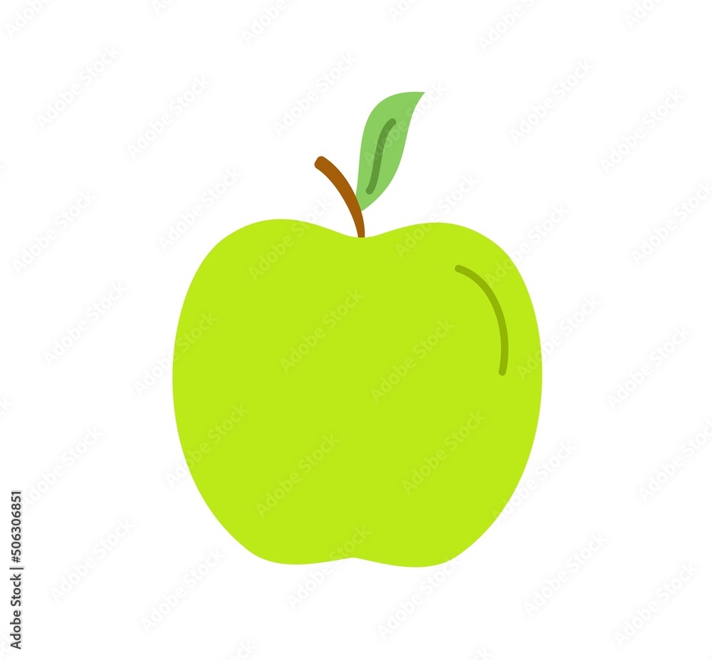 Healthy food concept. Green juicy apple with vitamins and minerals. Healthy and delicious fruit diet. Active lifestyle and weight loss. Cartoon flat vector illustration isolated on white background Healthy food concept. Green juicy apple with vitamins and minerals. Healthy and delicious fruit diet. Active lifestyle and weight loss. Cartoon flat vector illustration isolated on white background
