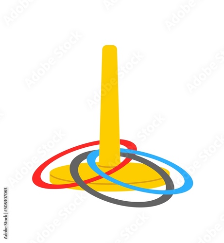 Various Sport equipment. Sticker with pin and rings for development of accuracy. Throw ring. Fitness inventory and active lifestyle. Cartoon flat vector illustration isolated on white background