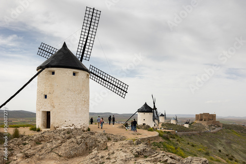 Traditional white wind mills of Consuegra in Castilla-La Mancha, Spain