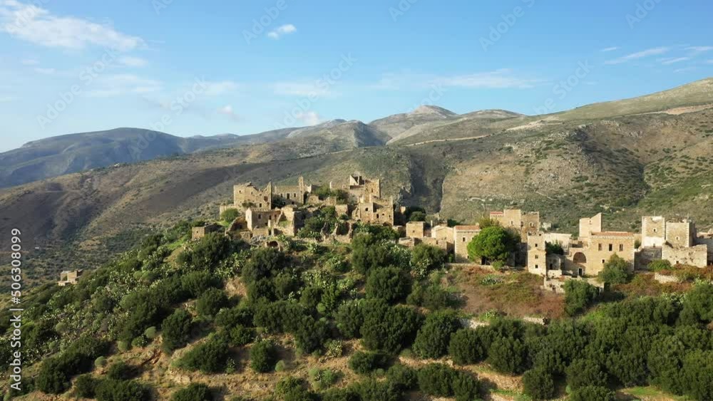 The traditional village of Vathia in Europe, Greece, Peloponnese, Mani in summer on a sunny day. The traditional village of Vathia in Europe, Greece, Peloponnese, Mani in summer on a sunny day.