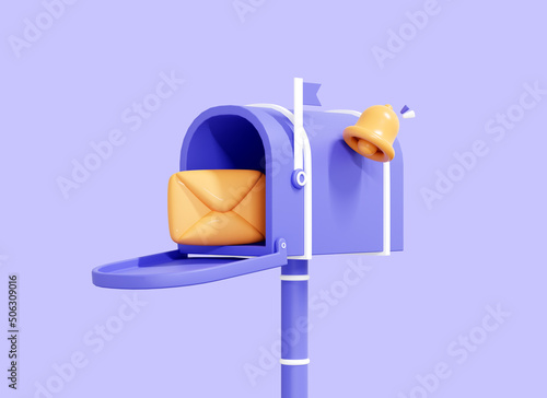 Photography 3D Mailbox with letter in envelope and bell notification