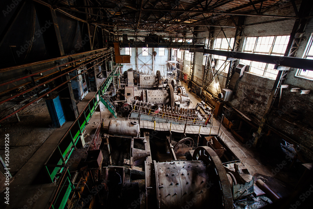 Old mining processing plant. Ore-dressing treatment with classifiers