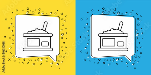 Set line Tin can with caviar icon isolated on yellow and blue background. Vector
