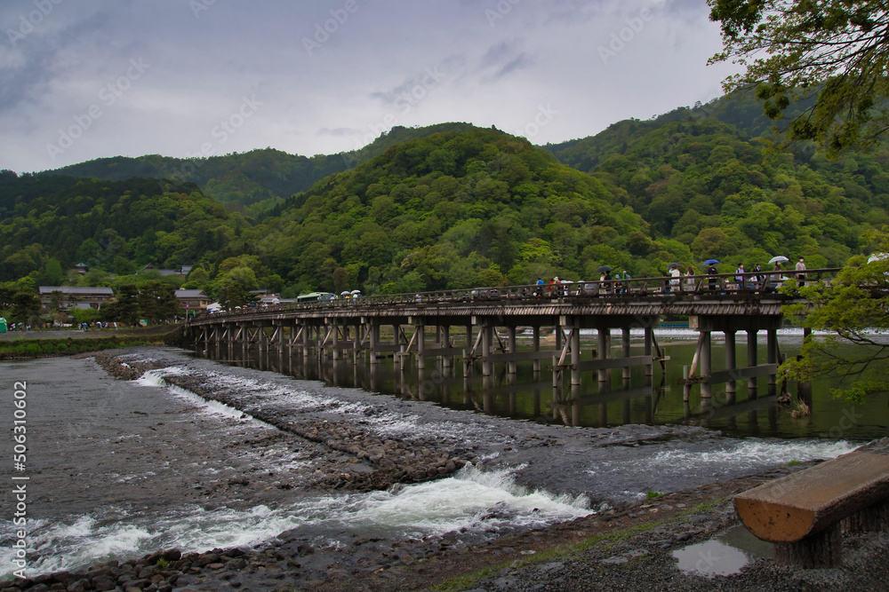 The Togetsu-kyou bridge across the Ohi river.  Arashiyama Kyoto Japan
