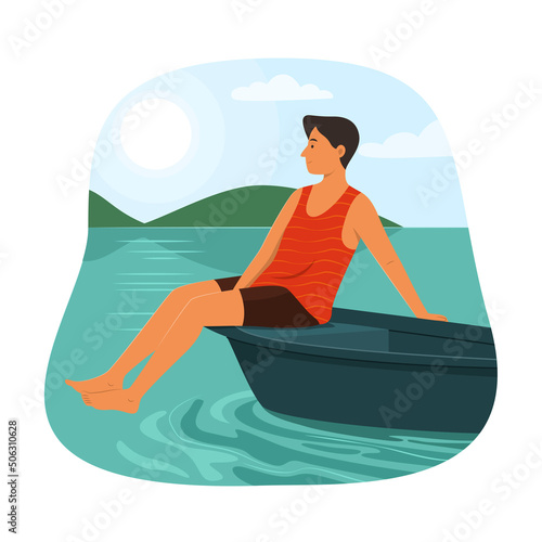 Young Man Relaxing on Boat on Summer Season.