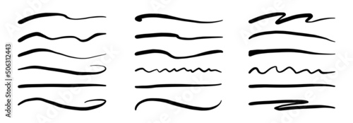 Line marker stroke underline. Marker highlight brush effect. Handwriting vector brush underline stroke set for accent, text highlight element.