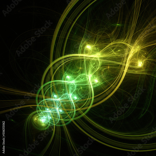 Abstract background, smooth blue lines on a black background