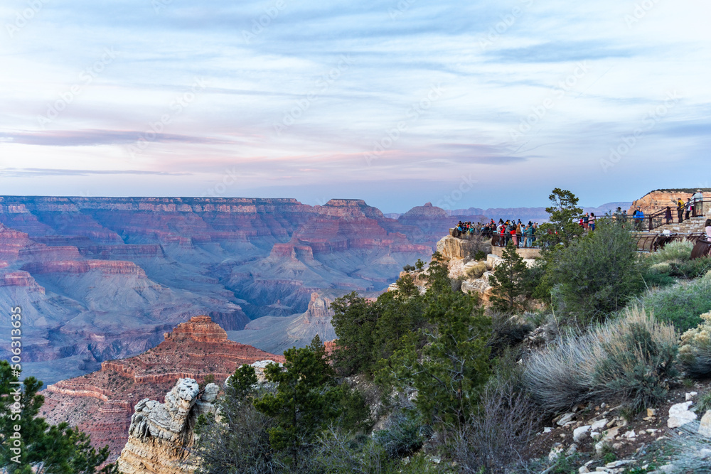 Tourists Enjoying the View at the South Rim of the Grand Canyon Arizona