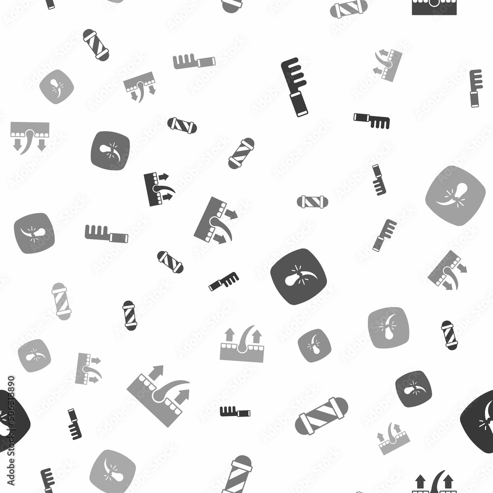 Set Hairbrush, Classic Barber shop pole, Broken hair follicle and Human on seamless pattern. Vector Set Hairbrush, Classic Barber shop pole, Broken hair follicle and Human on seamless pattern. Vector