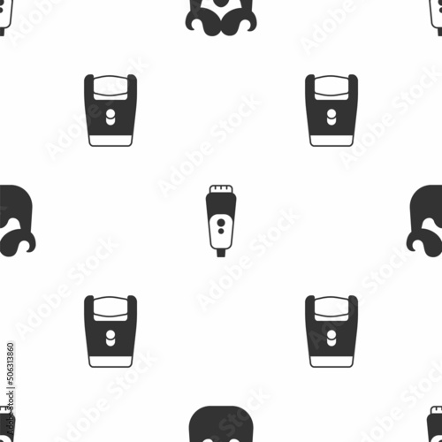 Set Mustache and beard, Electric razor blade and on seamless pattern. Vector