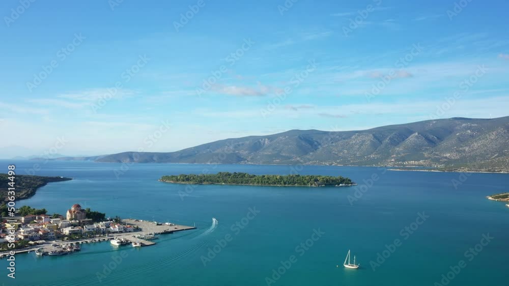 The panoramic view of Kilada in Europe, Greece, Peloponnese, Argolis, in summer on a sunny day. The panoramic view of Kilada in Europe, Greece, Peloponnese, Argolis, in summer on a sunny day.