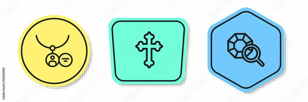 Set line Locket on necklace, Christian cross and Gem stone. Colored shapes. Vector Set line Locket on necklace, Christian cross and Gem stone. Colored shapes. Vector