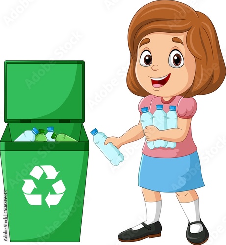 Little girl throwing trash into litter bin