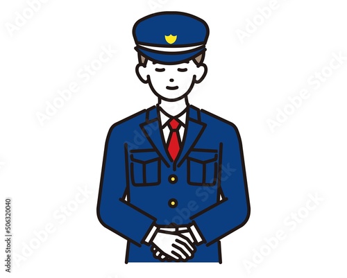 お辞儀をする警備員のベクターイラスト素材／ガードマン／交通誘導／ビル