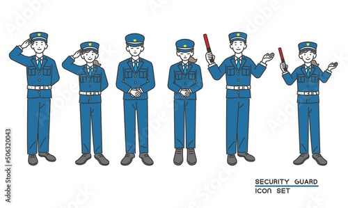 男女の警備員のベクターイラスト素材／ガードマン／交通誘導／ビル