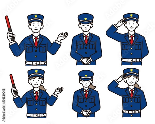 男女の警備員の上半身のベクターイラスト素材／ガードマン／交通誘導／ビル