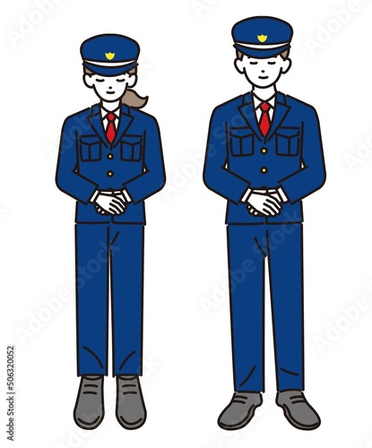お辞儀をする警備員のベクターイラスト素材／ガードマン／交通誘導／ビル