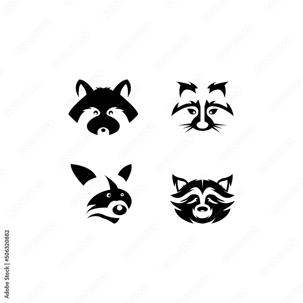 Naklejka premium Cute Black raccoon logo vector icon illustration