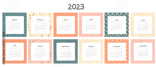 2023 new year calendar. Months, data
