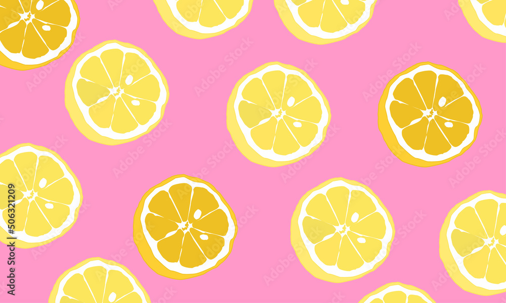 pink background design with orange fruit cut elements. flat style vector design for food banner