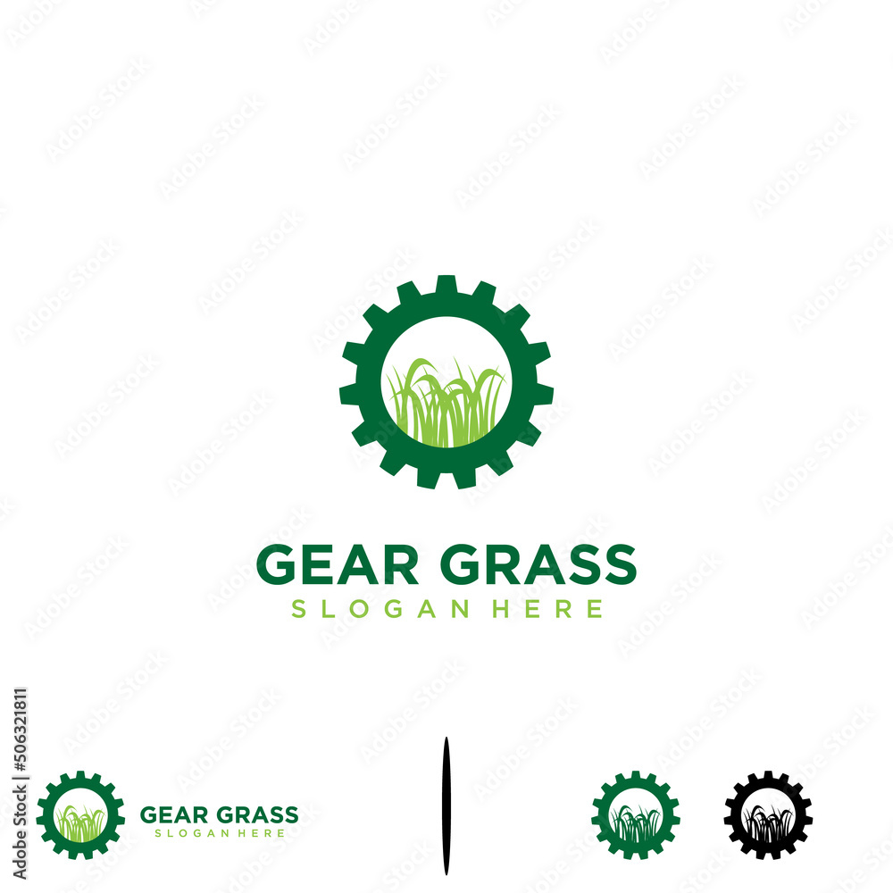 gear grass logo, machine grass logo, lawn with gear icon template gear grass logo, machine grass logo, lawn with gear icon template