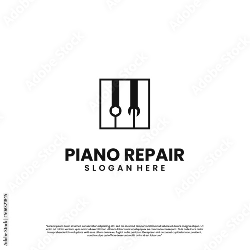 piano repair logo design on isolated background, piano with wrench logo modern concept
