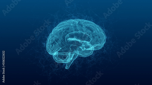 Brain. Low polygonal abstract digital human brain. Neural network. IQ testing, artificial intelligence virtual emulation science technology concept. Brainstorm think idea. 3D illustration.