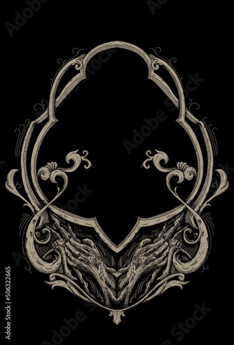 Temple ornament and hand artwork illustration