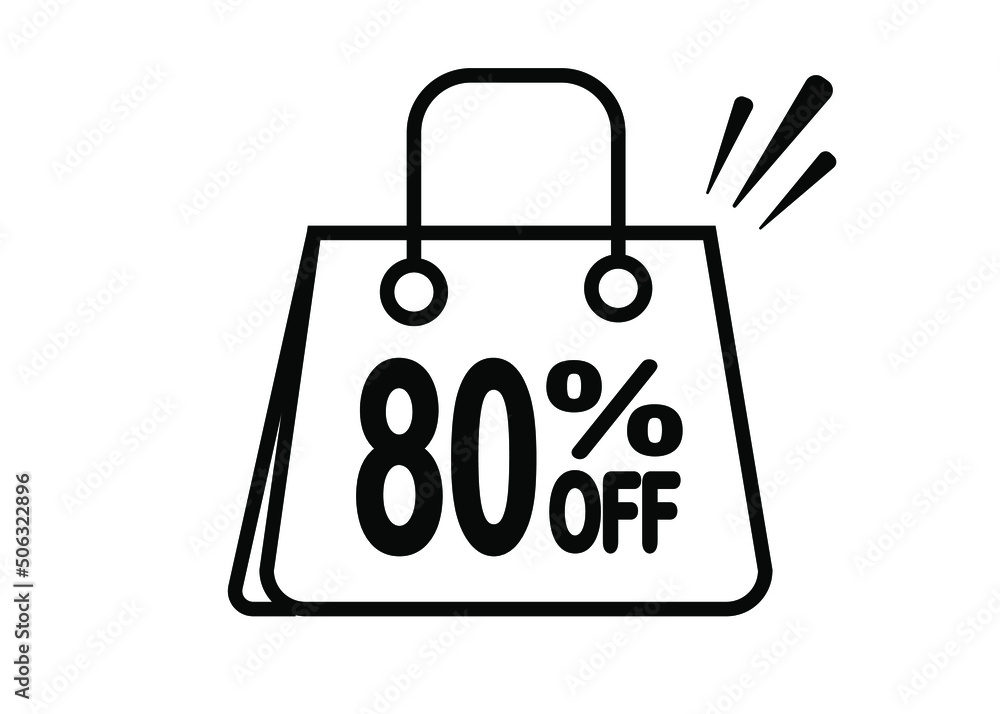 80 percent discount bag. Black and white banner with floating bag for promotions and offers. 80 percent discount bag. Black and white banner with floating bag for promotions and offers.