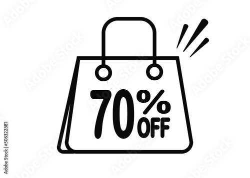 70 percent discount bag. Black and white banner with floating bag for promotions and offers.