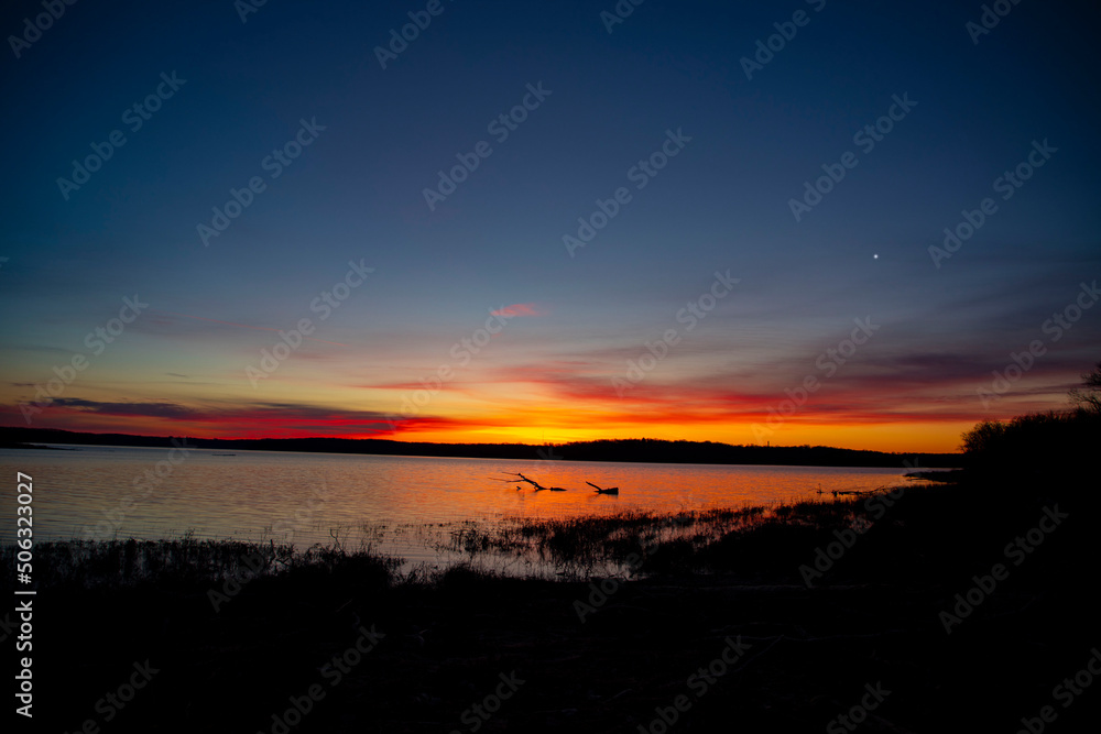 sunset over a Kansas lake 