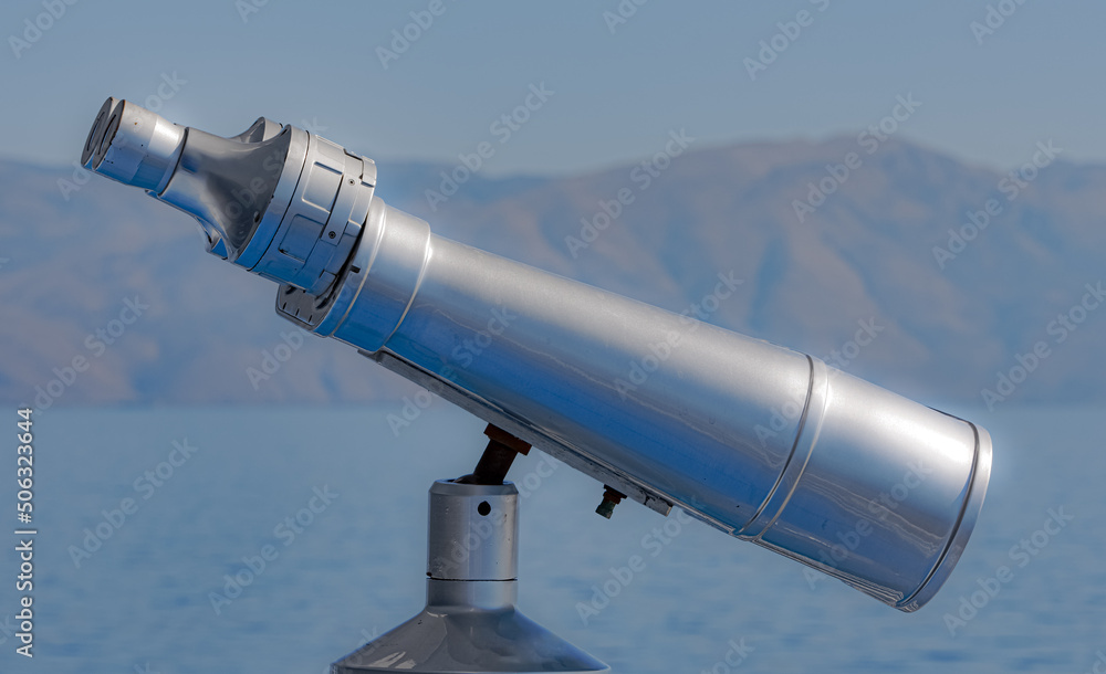 Binoculars at the idyllic landscape of the Ionian Sea Greece Binoculars at the idyllic landscape of the Ionian Sea Greece