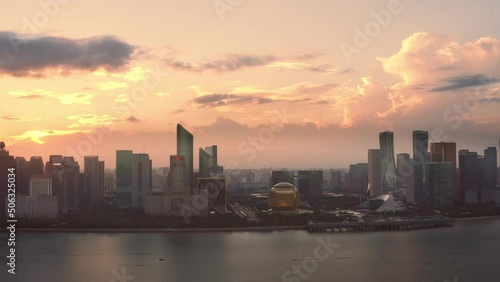 Wallpaper Mural aerial view of qiantang river and modern cityscape of hangzhou qianjiang CBD at sunset
 Torontodigital.ca