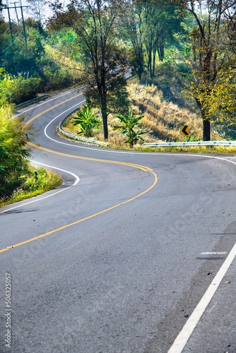 Winding and steep road in Nan province