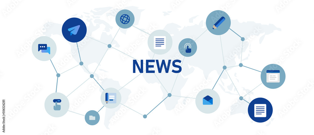 News web header design icon interconnected symbol of article newspaper in modern clean blue and white News web header design icon interconnected symbol of article newspaper in modern clean blue and white