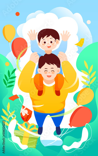 Father's day dad playing with his child, parent-child interaction, vector illustration