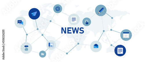 News web header design icon interconnected symbol of article newspaper in modern clean blue and white