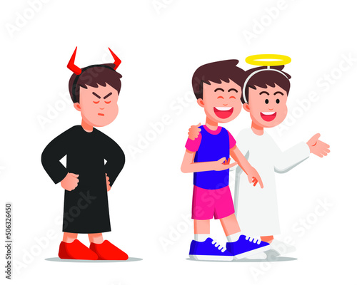 devil feels disappointed because the boy prefer angel