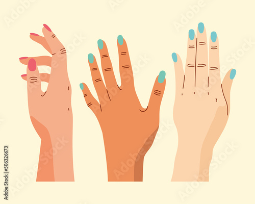 three hands with manicure