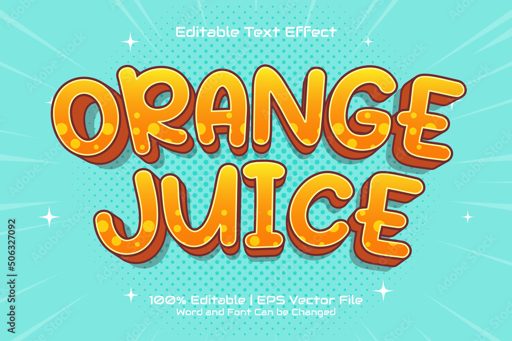 Editable text effect - Orange Juice 3D Flat cartoon style