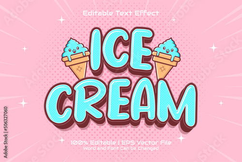 Editable text effect - Ice Cream 3D Flat cartoon style
