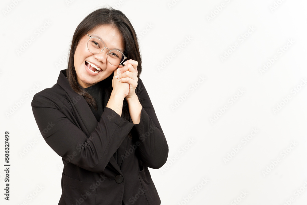 Happy Face Of Beautiful Asian Woman Wearing Black Blazer Isolated On White Background Happy Face Of Beautiful Asian Woman Wearing Black Blazer Isolated On White Background