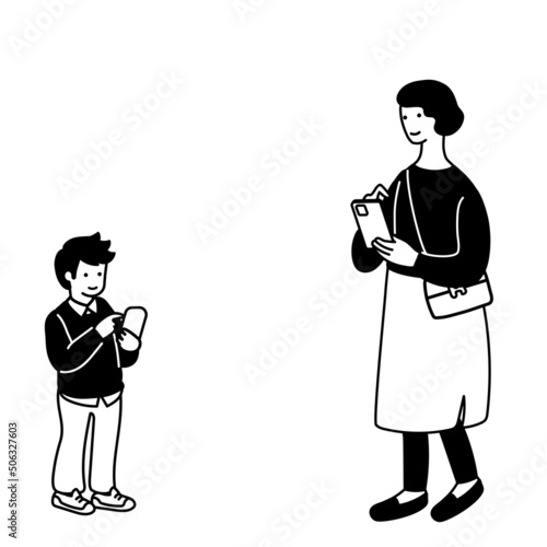 スマートフォンを使う親子のイラスト
